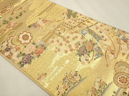 平和屋本店▼六通柄袋帯　古都祭宴文　本金箔　正絹　逸品　DABL7795sf