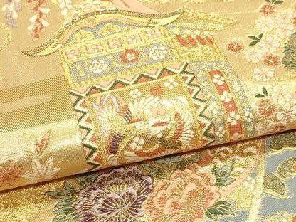 平和屋本店▼六通柄袋帯　古都祭宴文　本金箔　正絹　逸品　DABL7795sf