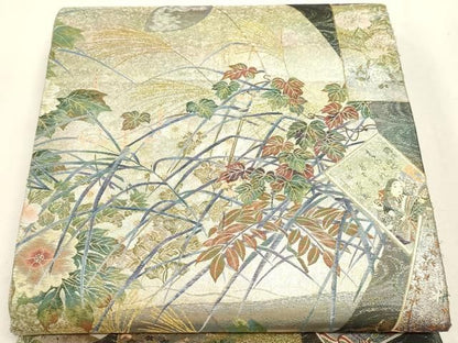 平和屋本店▼西陣あさぎ　丸帯　日本絵画全集　プラチナ本金箔　壱仟八百口織　さが美扱い　正絹　逸品　DABL7798sf