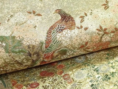 平和屋本店▼西陣あさぎ　丸帯　日本絵画全集　プラチナ本金箔　壱仟八百口織　さが美扱い　正絹　逸品　DABL7798sf