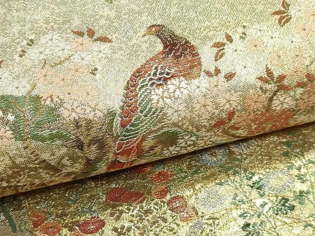 平和屋本店▼西陣あさぎ　丸帯　日本絵画全集　プラチナ本金箔　壱仟八百口織　さが美扱い　正絹　逸品　DABL7798sf