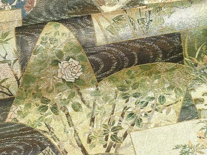 平和屋本店▼西陣あさぎ　丸帯　日本絵画全集　プラチナ本金箔　壱仟八百口織　さが美扱い　正絹　逸品　DABL7798sf