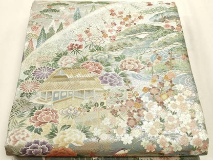 平和屋本店▼西陣あさぎ　丸帯　日本美術大金集　プラチナ本金箔　壱仟八百口織　正絹　逸品　DABL7801sf