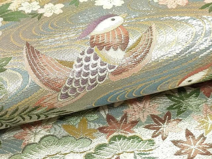 平和屋本店▼西陣あさぎ　丸帯　日本美術大金集　プラチナ本金箔　壱仟八百口織　正絹　逸品　DABL7801sf
