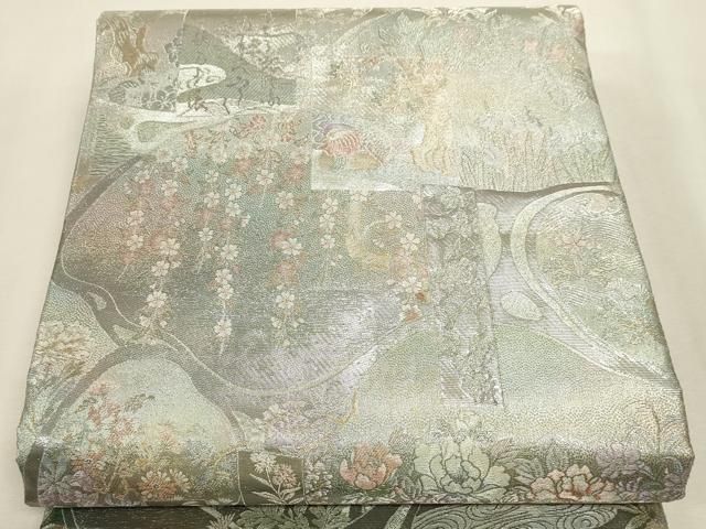 平和屋本店▼西陣あさぎ　丸帯　日本美術大金集　プラチナ本金箔　壱仟八百口織　正絹　逸品　DABL7801sf