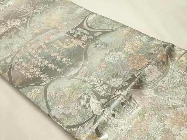 平和屋本店▼西陣あさぎ　丸帯　日本美術大金集　プラチナ本金箔　壱仟八百口織　正絹　逸品　DABL7801sf