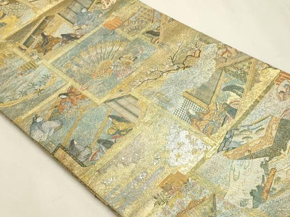平和屋本店▼西陣あさぎ　丸帯　徳川美術館秘蔵　紫式部　源氏物語名鑑　プラチナ本金箔　一千八百口織　正絹　逸品　DABL7813sf