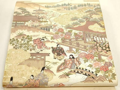 平和屋本店▼本場筑前博多織　松居織物　六通柄袋帯　枕草子繪巻　本金箔　証紙付き　正絹　逸品　DABL7818sf