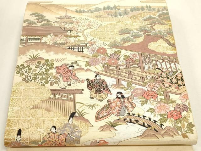 平和屋本店▼本場筑前博多織　松居織物　六通柄袋帯　枕草子繪巻　本金箔　証紙付き　正絹　逸品　DABL7818sf