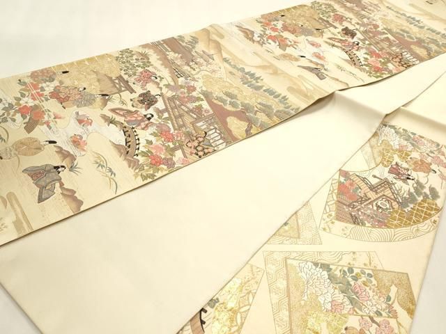 平和屋本店▼本場筑前博多織　松居織物　六通柄袋帯　枕草子繪巻　本金箔　証紙付き　正絹　逸品　DABL7818sf