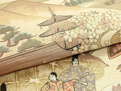 平和屋本店▼本場筑前博多織　松居織物　六通柄袋帯　枕草子繪巻　本金箔　証紙付き　正絹　逸品　DABL7818sf