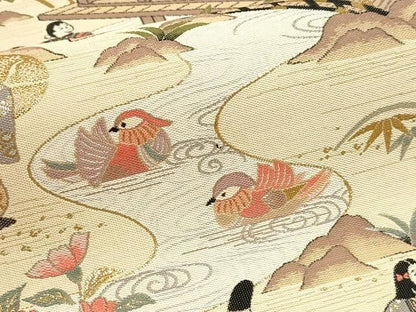 平和屋本店▼本場筑前博多織　松居織物　六通柄袋帯　枕草子繪巻　本金箔　証紙付き　正絹　逸品　DABL7818sf