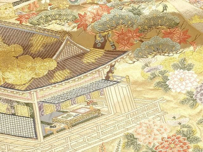 平和屋本店▼六通柄袋帯　唐織　御所車花文　本金箔　正絹　逸品　DABL7823sf