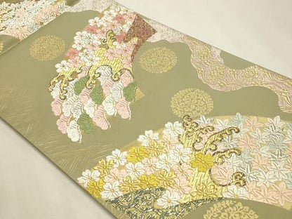 平和屋本店▼西陣　六通柄袋帯　唐織　日本繭　草根木皮の煎じ染　本金箔　証紙付き　正絹　逸品　DABL7828sf
