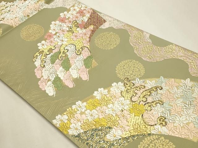 平和屋本店▼西陣　六通柄袋帯　唐織　日本繭　草根木皮の煎じ染　本金箔　証紙付き　正絹　逸品　DABL7828sf