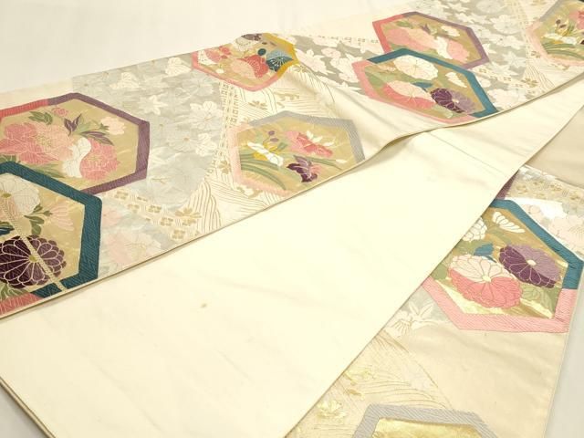 平和屋本店▼六通柄袋帯　唐織　能衣亀甲文　本金箔　正絹　逸品　DABL7836sf