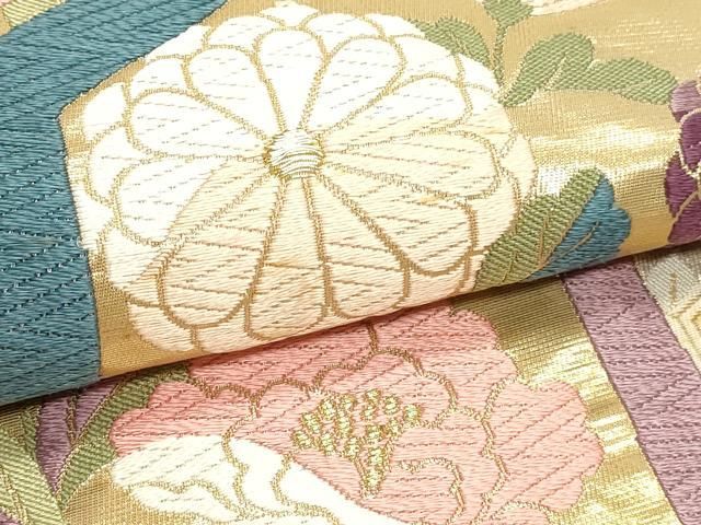 平和屋本店▼六通柄袋帯　唐織　能衣亀甲文　本金箔　正絹　逸品　DABL7836sf