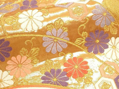 平和屋本店▼六通柄袋帯　唐織　舞花文　純金箔24ｋ　正絹　逸品　DABL7838sf
