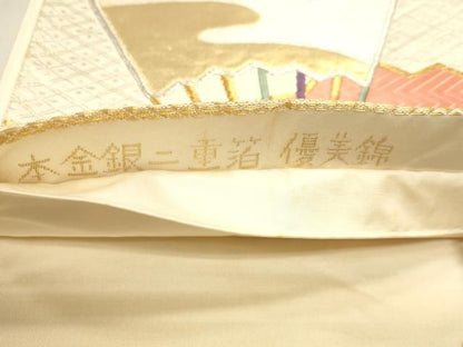 平和屋本店▼六通柄袋帯　唐織　優美錦　本金銀二重箔　正絹　逸品　DABL7847sf