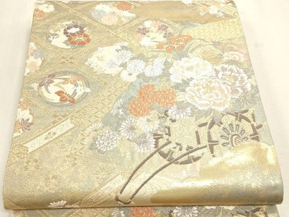 平和屋本店▼六通柄袋帯　花車文　本金銀二重箔　正絹　逸品　DABL7850sf