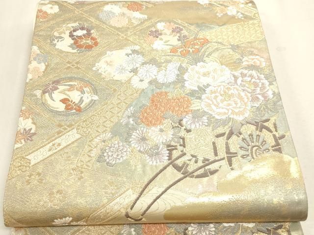 平和屋本店▼六通柄袋帯　花車文　本金銀二重箔　正絹　逸品　DABL7850sf
