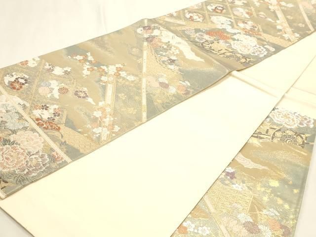 平和屋本店▼六通柄袋帯　花車文　本金銀二重箔　正絹　逸品　DABL7850sf