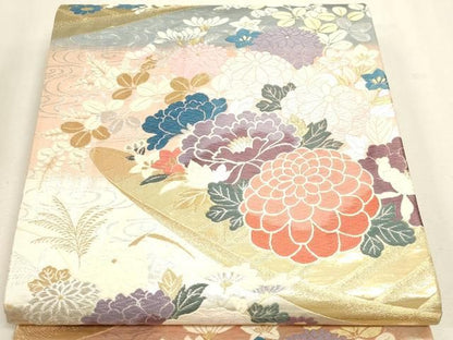 平和屋本店▼六通柄袋帯　唐織　能装花舟文　古代錦織　24金箔　正絹　逸品　DABL7851sf