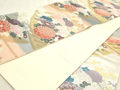 平和屋本店▼六通柄袋帯　唐織　能装花舟文　古代錦織　24金箔　正絹　逸品　DABL7851sf