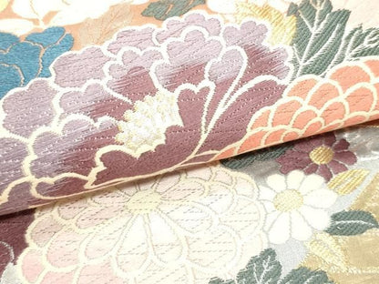 平和屋本店▼六通柄袋帯　唐織　能装花舟文　古代錦織　24金箔　正絹　逸品　DABL7851sf