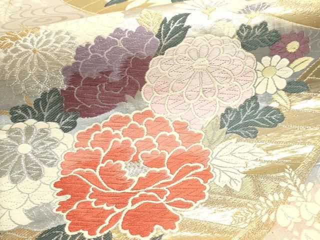 平和屋本店▼六通柄袋帯　唐織　能装花舟文　古代錦織　24金箔　正絹　逸品　DABL7851sf