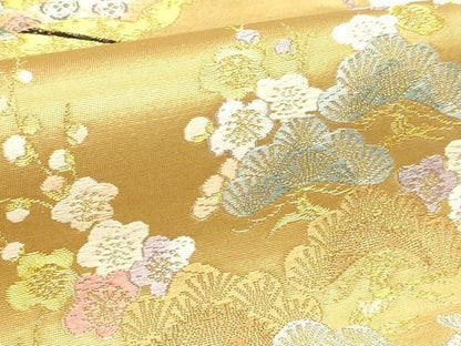 平和屋本店▼六通柄袋帯　源氏衿巻文　九百本金弐重織　正絹　逸品　DABL7852sf