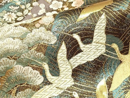 平和屋本店▼六通柄袋帯　飛鶴花丸文　本金箔二重　正絹　逸品　DABL7873sf