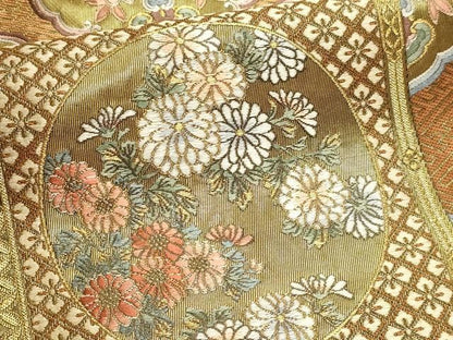 平和屋本店▼六通柄袋帯　伝承　名宝錦　西本願寺天井文様　本金箔　三越扱い　正絹　逸品　DABL7874sf