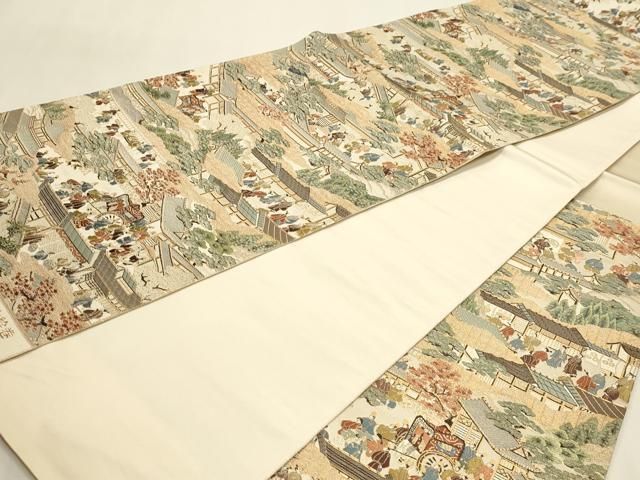 平和屋本店▼西陣　橋本テル織物謹製　六通柄袋帯　洛中絵巻　本金箔　証紙付き　正絹　逸品　DABL7877sf
