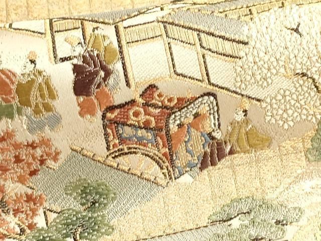 平和屋本店▼西陣　橋本テル織物謹製　六通柄袋帯　洛中絵巻　本金箔　証紙付き　正絹　逸品　DABL7877sf