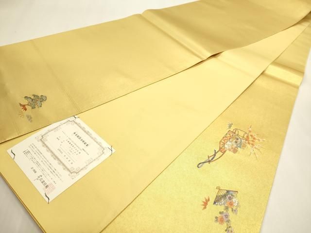平和屋本店●西陣　太鼓柄袋帯　能舞シリーズ舟弁慶　本金箔　金泥箔　証紙付き　正絹　逸品　DABL7884sf