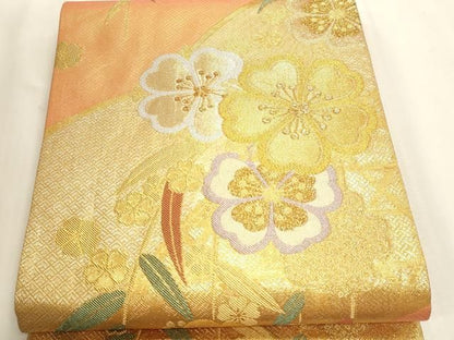 平和屋本店▼佐賀錦　全通柄袋帯　草花文　本金箔　正絹　逸品　DABL7886sf