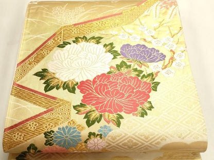 平和屋本店▼六通柄袋帯　唐織　屏風能衣文　本金箔　正絹　逸品　DABL7887sf