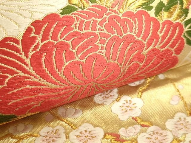 平和屋本店▼六通柄袋帯　唐織　屏風能衣文　本金箔　正絹　逸品　DABL7887sf