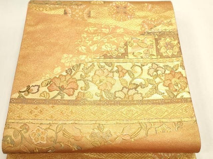 平和屋本店▼六通柄袋帯　更紗花鳥文　本金箔　正絹　逸品　DABL7890sf