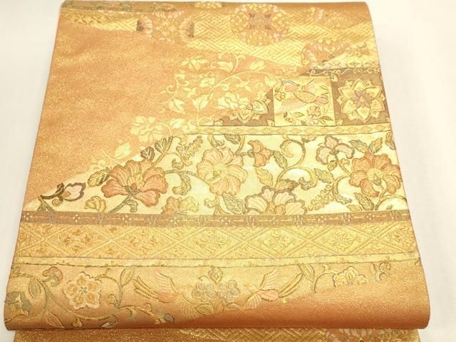 平和屋本店▼六通柄袋帯　更紗花鳥文　本金箔　正絹　逸品　DABL7890sf