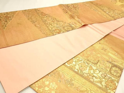 平和屋本店▼六通柄袋帯　更紗花鳥文　本金箔　正絹　逸品　DABL7890sf
