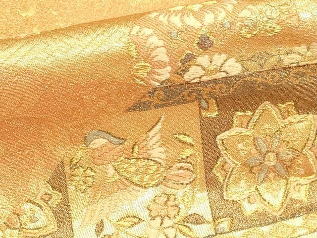 平和屋本店▼六通柄袋帯　更紗花鳥文　本金箔　正絹　逸品　DABL7890sf