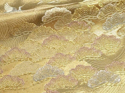平和屋本店▼六通柄袋帯　松鶴流水文　純金箔二重織　正絹　逸品DABL7891sf