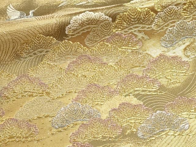 平和屋本店▼六通柄袋帯　松鶴流水文　純金箔二重織　正絹　逸品DABL7891sf