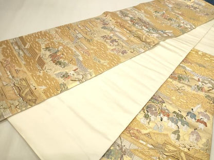 平和屋本店▼六通柄袋帯　徳川上洛図　本金箔　正絹　逸品　DABL7894sf