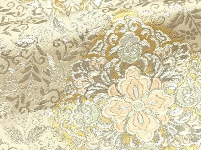 平和屋本店▼西陣　服部織物謹製　六通柄袋帯　花菱　プラチナ　本金箔　正絹　逸品　DABL7895sf