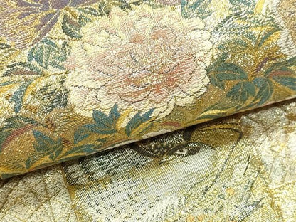 平和屋本店▼西陣あさぎ　両面　全通全景柄袋帯　近代花鳥画　日本美術名鑑　24金プラチナ二重箔　正絹　逸品　DABL7896sf