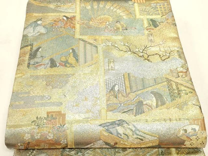 平和屋本店▼西陣あさぎ　丸帯　徳川美術館秘蔵　紫式部　源氏物語名鑑　プラチナ本金箔　一千八百口織　正絹　逸品　DABL7897sf