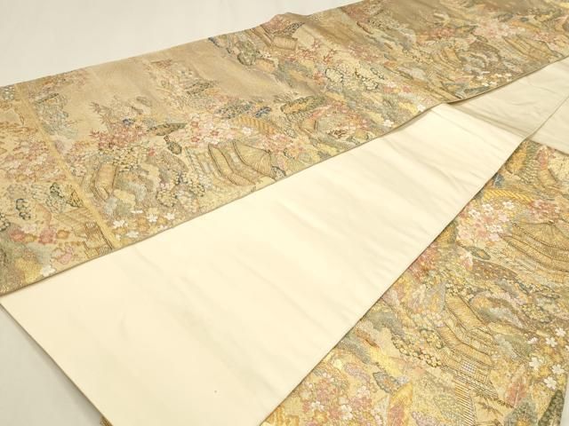平和屋本店▼六通柄袋帯　古都の四季　本金箔　正絹　逸品　DABL7900sf